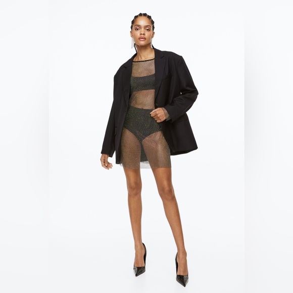 ENDLESS ROSE ~ Embellishment Mini Dress ~ Black Fishnet with Rhinestones - Picture 3 of 15